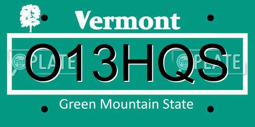 O13HQS Vermont License Plate
