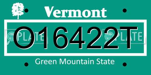 O16422T Vermont License Plate