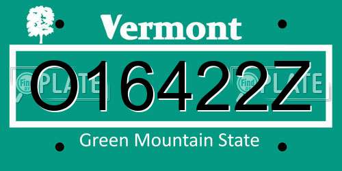 O16422Z Vermont License Plate