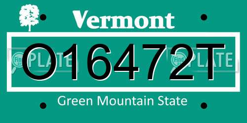 O16472T Vermont License Plate