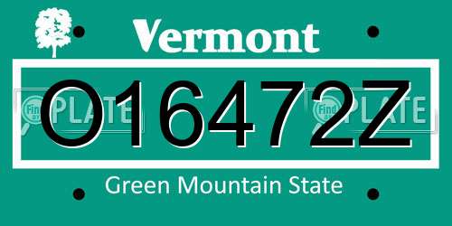 O16472Z Vermont License Plate