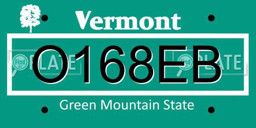 O168EB Vermont License Plate