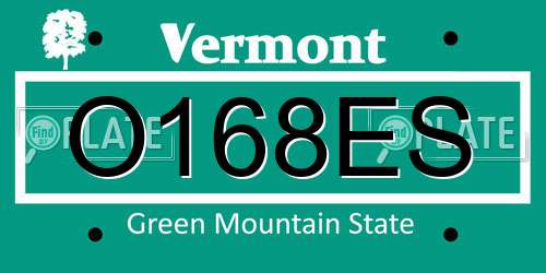 O168ES Vermont License Plate