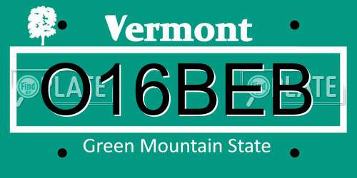 O16BEB Vermont License Plate