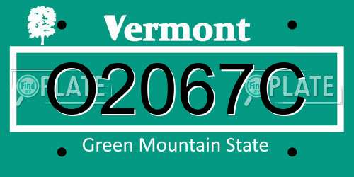 O2067C Vermont License Plate