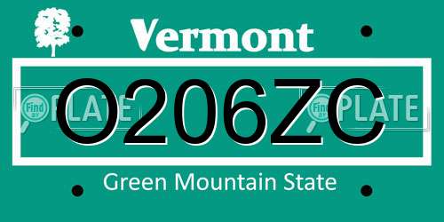 O206ZC Vermont License Plate