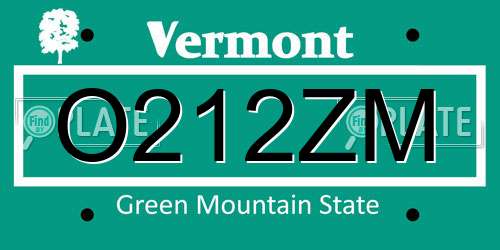 O212ZM Vermont License Plate