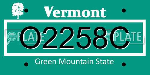 O2258C Vermont License Plate