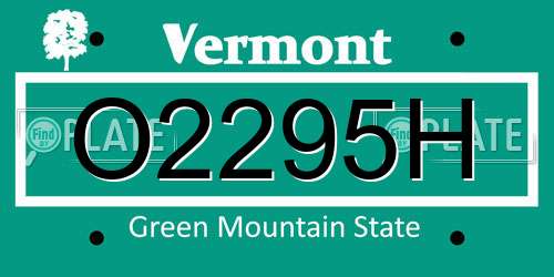 O2295H Vermont License Plate