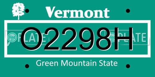 O2298H Vermont License Plate