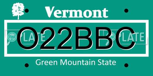 O22BBC Vermont License Plate