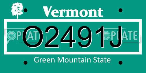 O2491J Vermont License Plate