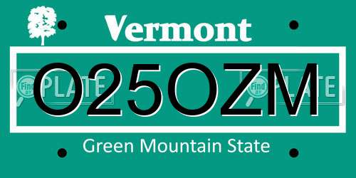 O25OZM Vermont License Plate
