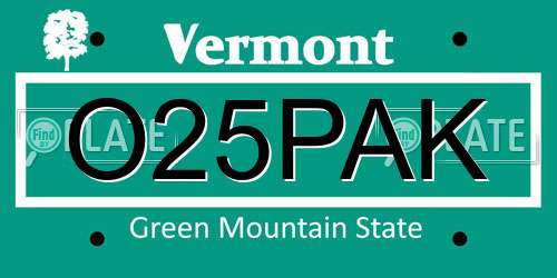 O25PAK Vermont License Plate