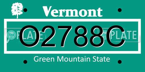 O2788C Vermont License Plate
