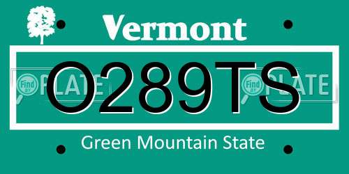 O289TS Vermont License Plate