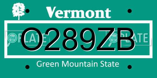 O289ZB Vermont License Plate