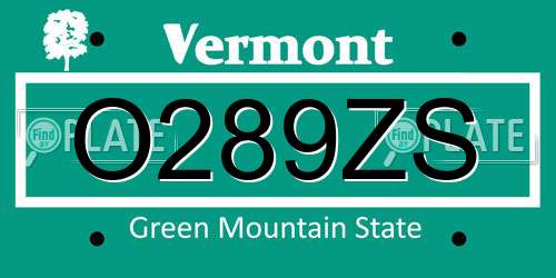 O289ZS Vermont License Plate