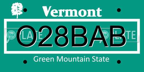 O28BAB Vermont License Plate