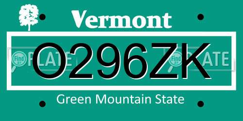 O296ZK Vermont License Plate