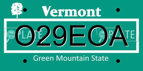 O29EOA Vermont License Plate