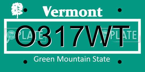 O317WT Vermont License Plate