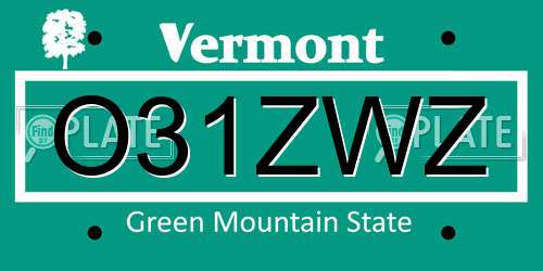 O31ZWZ Vermont License Plate