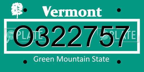 O322757 Vermont License Plate