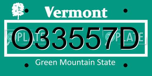 O33557D Vermont License Plate