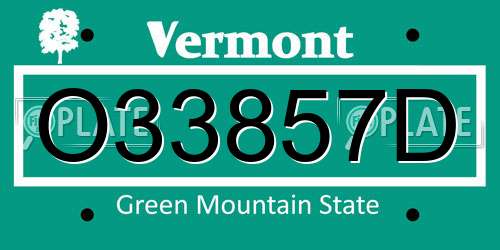 O33857D Vermont License Plate