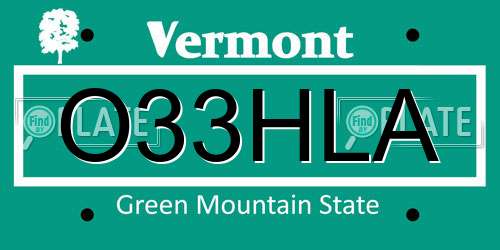 O33HLA Vermont License Plate