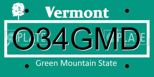 O34GMD Vermont License Plate