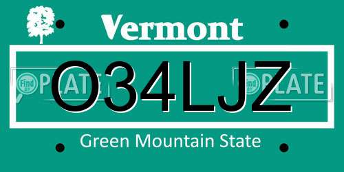 O34LJZ Vermont License Plate