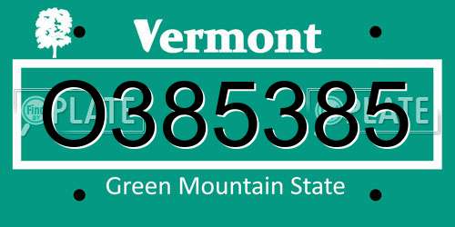 O385385 Vermont License Plate