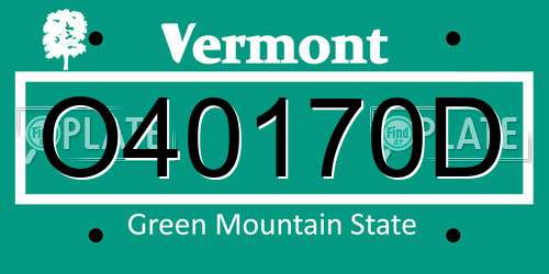 O40170D Vermont License Plate