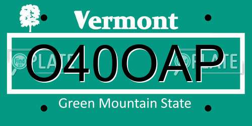 O40OAP Vermont License Plate