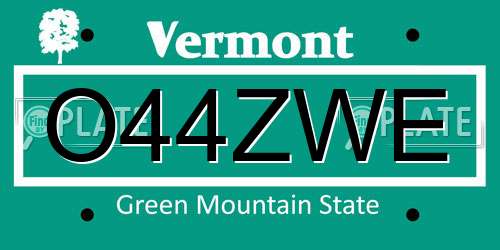 O44ZWE Vermont License Plate