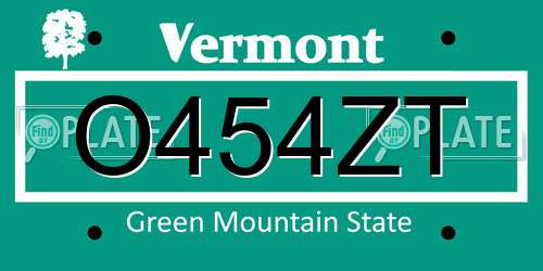 O454ZT Vermont License Plate