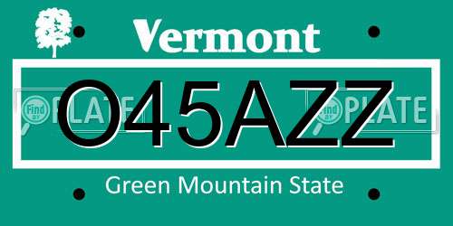O45AZZ Vermont License Plate