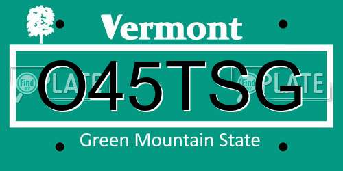 O45TSG Vermont License Plate