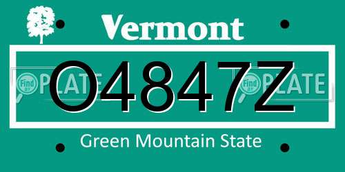 O4847Z Vermont License Plate