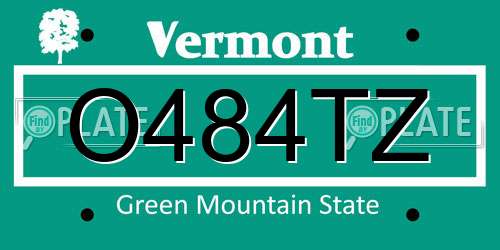 O484TZ Vermont License Plate
