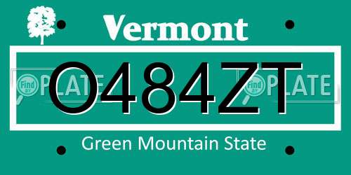 O484ZT Vermont License Plate