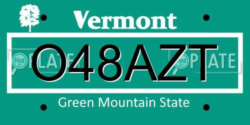 O48AZT Vermont License Plate