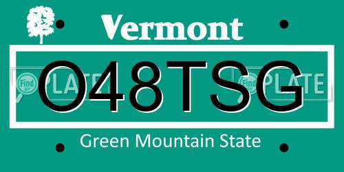O48TSG Vermont License Plate