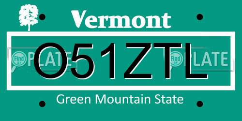 O51ZTL Vermont License Plate