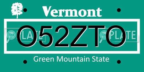 O52ZTO Vermont License Plate