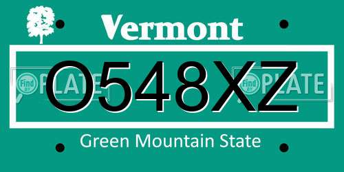 O548XZ Vermont License Plate