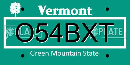 O54BXT Vermont License Plate