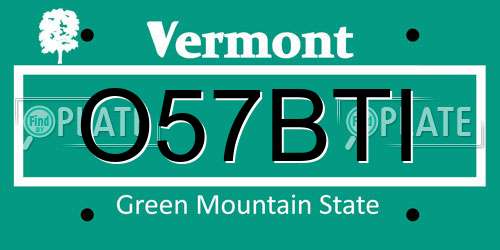 O57BTI Vermont License Plate